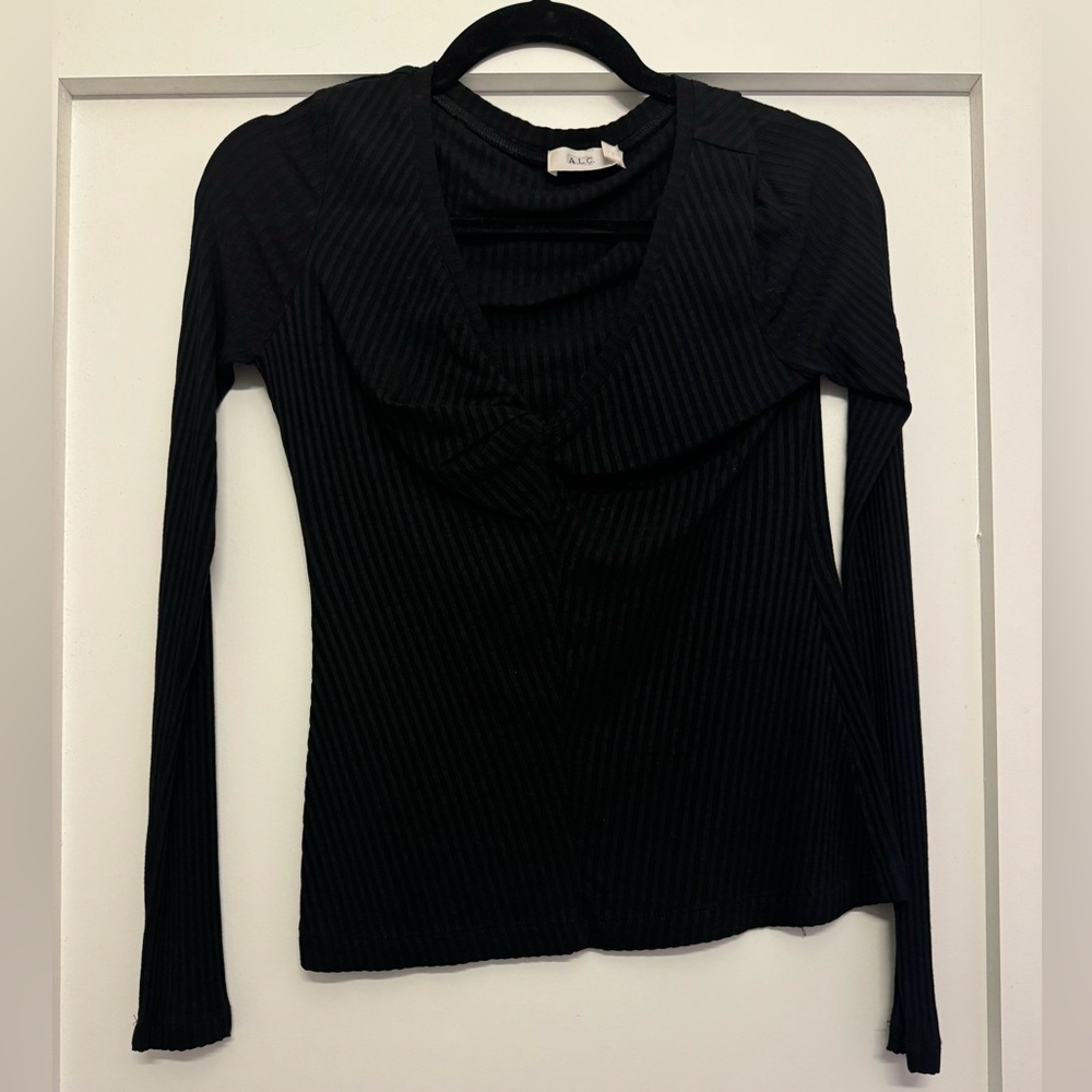 A.L.C. Black Ribbed V-Neck Top
